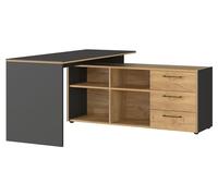 Home4You Bureau d'angle, décor graphite, décor chêne navarra, 147 x 145 cm, tiroirs