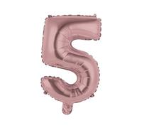 Homéa, Ballon Chiffre 5 Métallisé en Aluminium avec Paille H40 cm Rose Gold