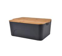Homéa, Bo x Plastique avec Couvercle Bambou 16L 40 x 27 x h,15 cm Anthracite