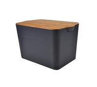 Homéa, Bo x Plastique avec Couvercle Bambou 26L 40 x 27 x h,24,5 cm Anthracite
