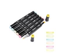 Homéa, Boite de 6 Marqueurs Alcool Double-Pointe : 1Fine + 1Large Biseautée Pastel