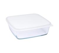 Homéa, Boite de Conservation Carrée en Verre avec Couvercle Plastique Blanc - 1,7L