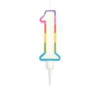 Homéa, Bougie Anniversaire Chiffre 1 avec Support Plastique H10,5 cm Multicolore