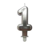 Homéa, Bougie Anniversaire Chiffre 1 avec Support Plastique H7,5 cm Argent