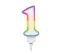 Homéa, Bougie Anniversaire Chiffre 1 avec Support Plastique H7,8 cm Multicolore