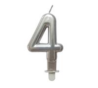 Homéa, Bougie Anniversaire Chiffre 4 avec Support Plastique H7,5 cm Argent