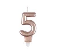 Homéa, Bougie Anniversaire Chiffre 5 avec Support Plastique H7,5 cm Rose Gold