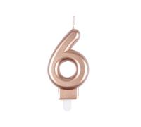 Homéa, Bougie Anniversaire Chiffre 6 avec Support Plastique H7,5 cm Rose Gold