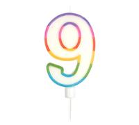 Homéa, Bougie Anniversaire Chiffre 9 avec Support Plastique H10,5 cm Multicolore
