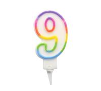 Homéa, Bougie Anniversaire Chiffre 9 avec Support Plastique H7,8 cm Multicolore