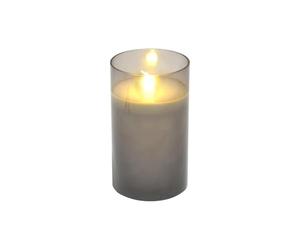 Homéa, Bougie LED Verrine Verre Gris Clair Cire Blanc D7,5 x H12,5 cm Blanc Chaud