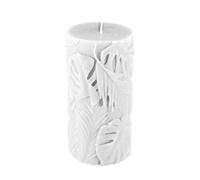 Homéa, Bougie Pilier Embossée Feuille Ø7 x H13,5 cm Jardin d'hiver Blanc