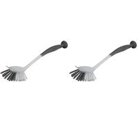 Homéa, Brosse Vaisselle Plastique Embout Grattoir et Ventouse 7X29 cm Anthracite (Lot de 2)