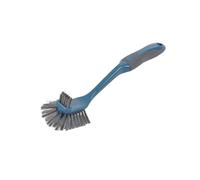 Homéa, Brosse Vaisselle Plastique Manche TPR+Embout Grattoir 30 cm Anthracite/Bleu Paon