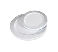 Homéa, Ménageres de 24 Assiettes Réutilisable D19 cm et D26 cm Argent