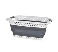Homéa, Panier à Linge Rétractable Plastique 37L 60 x 45 x H,26 cm Blanc/Anthracite