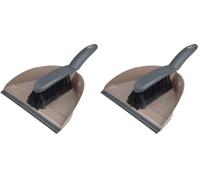 Homéa Pelle et Balayette Plastique avec Rebord en Gomme Taupe et Anthracite, Unique (Lot de 2)