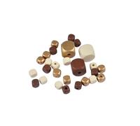 Homéa, Perles en Bois Cubes Environ 27 Perles 25 Gr 10/20Mm Beige/Or/Brun