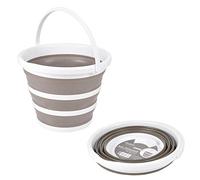 Homéa, Seau Rétractable Plastique et Silicone 10L Ø32 x H,24 cm Bicolore Blanc/Taupe