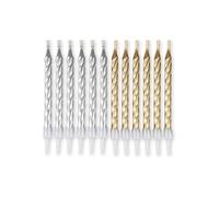 Homéa, Set de 12 Bougies Anniversaire Magiques+Support H6 cm Argent et Or