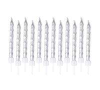 Homéa, Set de 12 Bougies Métallisées avec Support Plastique H6 cm Argent