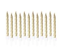 Homéa, Set de 12 Bougies Métallisées avec Support Plastique H6 cm Or