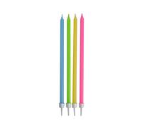 Homéa, Set de 16 Bougies Anniversaire Longues + Supports Plastique H14,5 cm Multicolore
