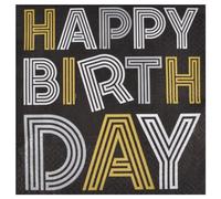 Homéa, Set de 20 Serviettes en Papier 3 Plis 33 x 33 cm Happy Birthday