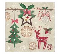 Homéa, Set de 20 Serviettes en Papier 3 Plis 33 x 33 cm Noel Rustique