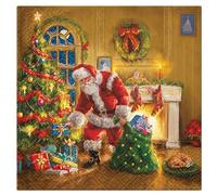 Homéa, Set de 20 Serviettes Papier 3 Plis 33 x 33 cm Père Noel et Les Cadeaux