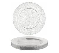 Homéa, Set de 6 Assiettes en Plastique Réutilisable Ø23 cm Paillete Argent
