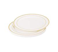 Homéa, Set de 6 Assiettes en Plastique Réutilisable D19 cm Blanc Lisere Or