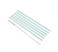 Homéa, Set de 6 Pailles en Plastique Réutilisable Rayures Menthe et Blanc 23 cm + Brosse