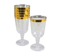 Homéa, Set de 6 Verres à Vin en Plastique Réutilisable 18Cl Lisere Or