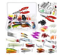 Homealexa 123pcs Leurres de Pêche - Spinnerbait, Plastique vers, Minnow, Popper, Crayon en Métal Dur Leurres, Souples Pêche Jigs Crochets de Pêche - Kit d'appâts de Pêche Portable avec Boîte