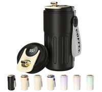 Homealexa Gobelet Café Affichage Numérique - Bouteille Isotherme 410 ml en Acier inoxydable 316 avec Couvercle Isolation sous Vide anti-Fuite (Noir)