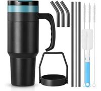 Homealexa Gobelet isotherme de 1182 ml - Tasse à café à emporter avec couvercle et paille - En acier inoxydable - Idéal pour boissons chaudes et froides, café, thé, tasse de voiture