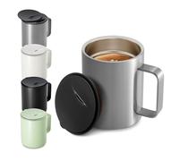 Homealexa Mug à Café 400 ml Double Paroi sous Vide Thermo Tasse à Café et à Thé en Acier Inoxydable Mug Thermique avec Poignée et Couvercle Coulissant (Argenté)