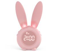 Homealexa Réveil Matin à Induction en Forme de Lapin Mignon, Intelligent Réglage Automatique Lumière de Respiration, Affichage Temps/Date/Température, Contrôle Vocal ou Tremblement