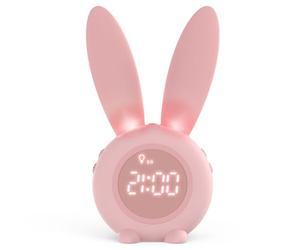 Homealexa Réveil Matin à Induction en Forme de Lapin Mignon, Intelligent Réglage Automatique Lumière de Respiration, Affichage Temps/Date/Température, Contrôle Vocal ou Tremblement