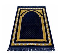 homeart Tapis de prière islamique en velours pour musulmans, tapis de prière islamique en peluche douce, Janamaz, Sajada, tapis de prière, motif Taëf, bleu marine