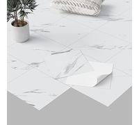 Homease Revêtement de sol en PVC autocollant effet marbre - Sol en vinyle - Antidérapant - Imperméable - Découpable - Aspect carrelage - Pour cuisine, salon, balcon - Blanc mat - 20 carreaux - 1,8 m²