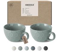 HOMEBERLIN® Lot de 2 tasses à cappuccino design - 200 ml - En faïence de qualité supérieure - 2 tasses à café modernes 100 % fabriquées à la main - Tasse à café à paroi épaisse