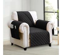 Homebliss Housse Canapé 1 Place 60cm Impermeable, Protege Canape Griffe Chat avec Accoudoirs, Couvre Canapé Universelle Réversible, Noir