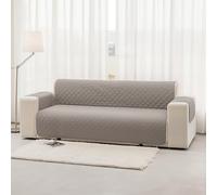 Homebliss Housse Canapé 4 Places 220cm Impermeable, Protege Canape Griffe Chat avec Accoudoirs, Couvre Canapé Universelle Réversible, Gris Clair