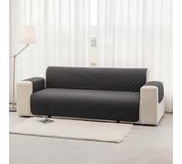 Homebliss Housse Canapé 4 Places 220cm Impermeable, Protege Canape Griffe Chat avec Accoudoirs, Couvre Canapé Universelle Réversible, Gris Foncé