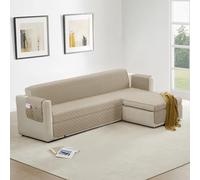 Homebliss Housse Canape d'angle 200cm Gauche/Droit Impermeable, Protege Canape Griffe Chat avec Accoudoirs, Couvre Canapé Universelle Réversible, Beige