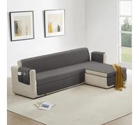 Homebliss Housse Canape d'angle 300cm Gauche/Droit Impermeable, Protege Canape Griffe Chat avec Accoudoirs, Couvre Canapé Universelle Réversible, Gris Foncé