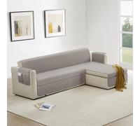 Homebliss Housse Canape d'angle 300cm Gauche/Droit Impermeable, Protege Canape Griffe Chat avec Accoudoirs, Couvre Canapé Universelle Réversible, Gris Clair