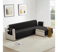Homebliss Housse Canape d'angle 300cm Gauche/Droit Impermeable, Protege Canape Griffe Chat avec Accoudoirs, Couvre Canapé Universelle Réversible, Noir